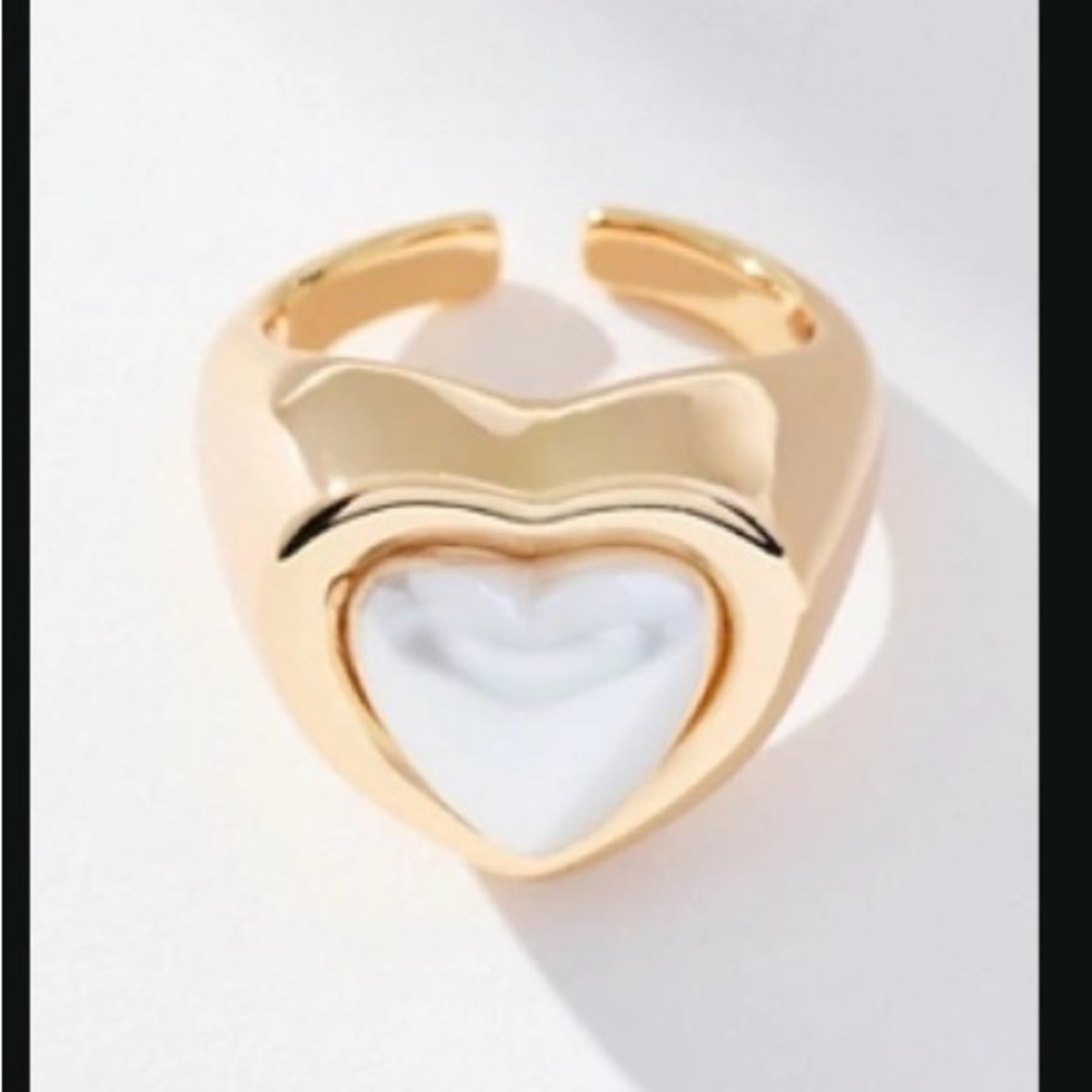 Anthropologie Adjustable Size Gold Ring with White Heart Accent